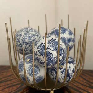 Vintage Blue & White Carpet Balls/Decorative Balls (6 total)